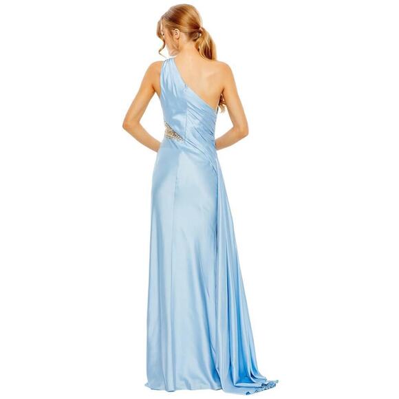 Mac Duggal 2210 One Shoulder Long Formal Dress Powder Blue Size 4 NWT - Picture 3 of 12